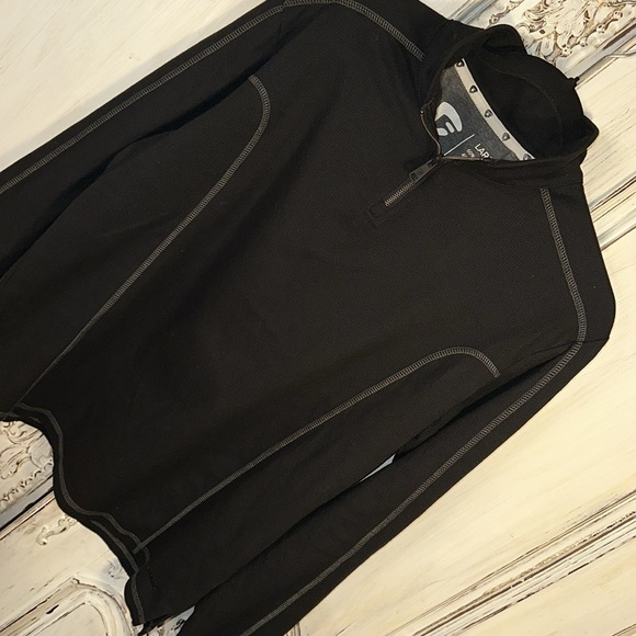 Fried Denim Waffle Knit 1/4 ZipLong Sleeve Pop Over Top Size Large - Picture 3 of 10